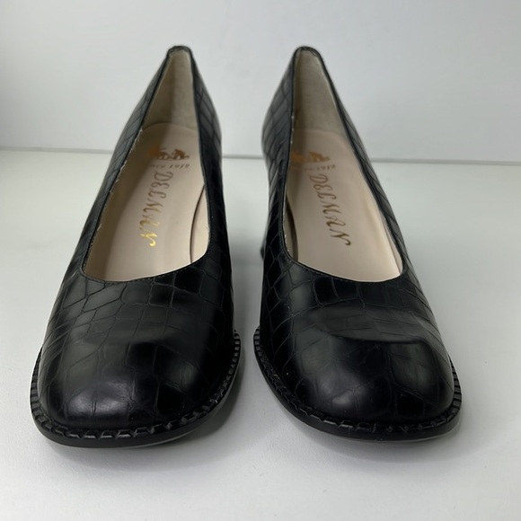 Delman Chunky Heel Leather Pumps Shoes - Picture 2 of 11